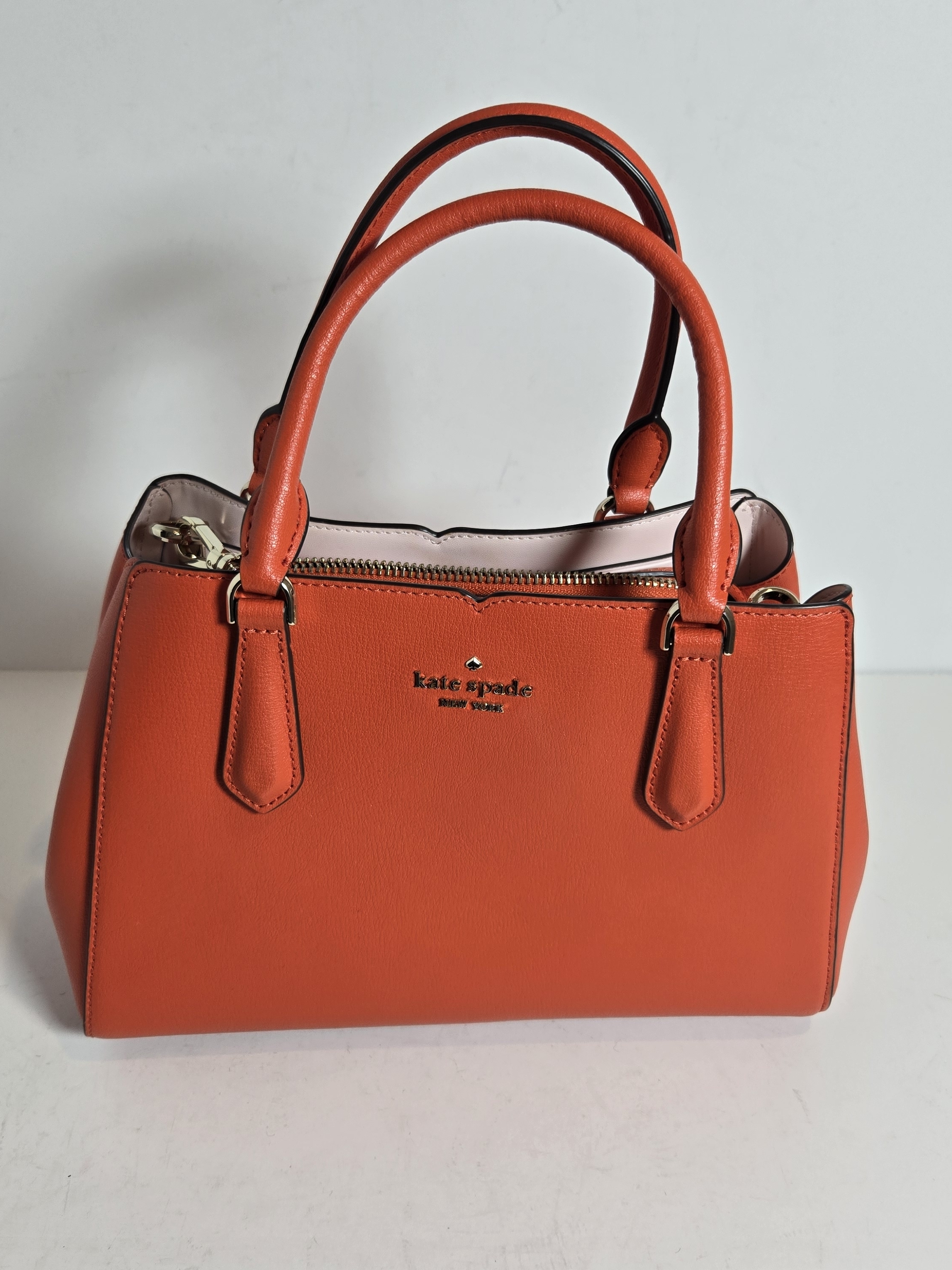 Kate Spade Orange Leather Satchel With Pink Trim